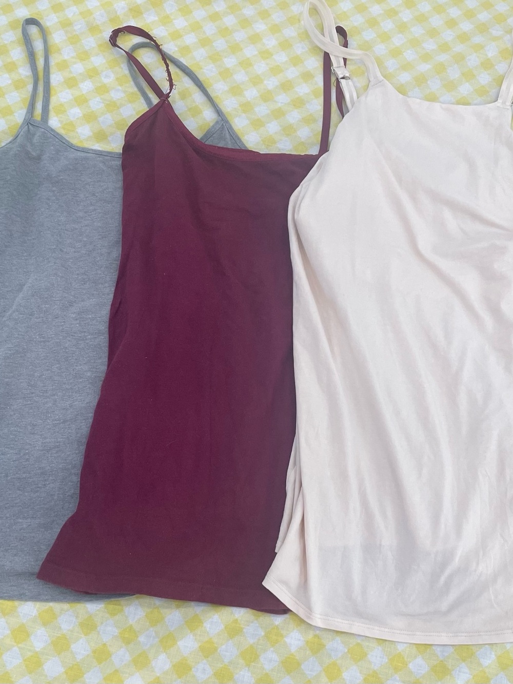 Women’s Spaghetti Strap Camisoles - Gray, Maroon, Cream.